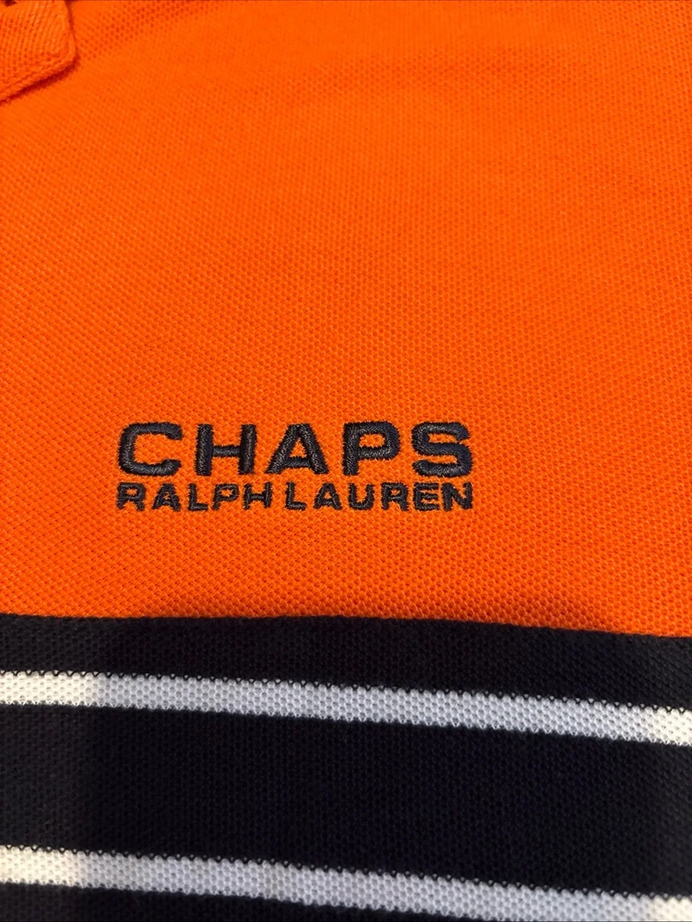Vintage Ralph Lauren Chaps Orange Polo with Black & White Chest Stripe #1027CL